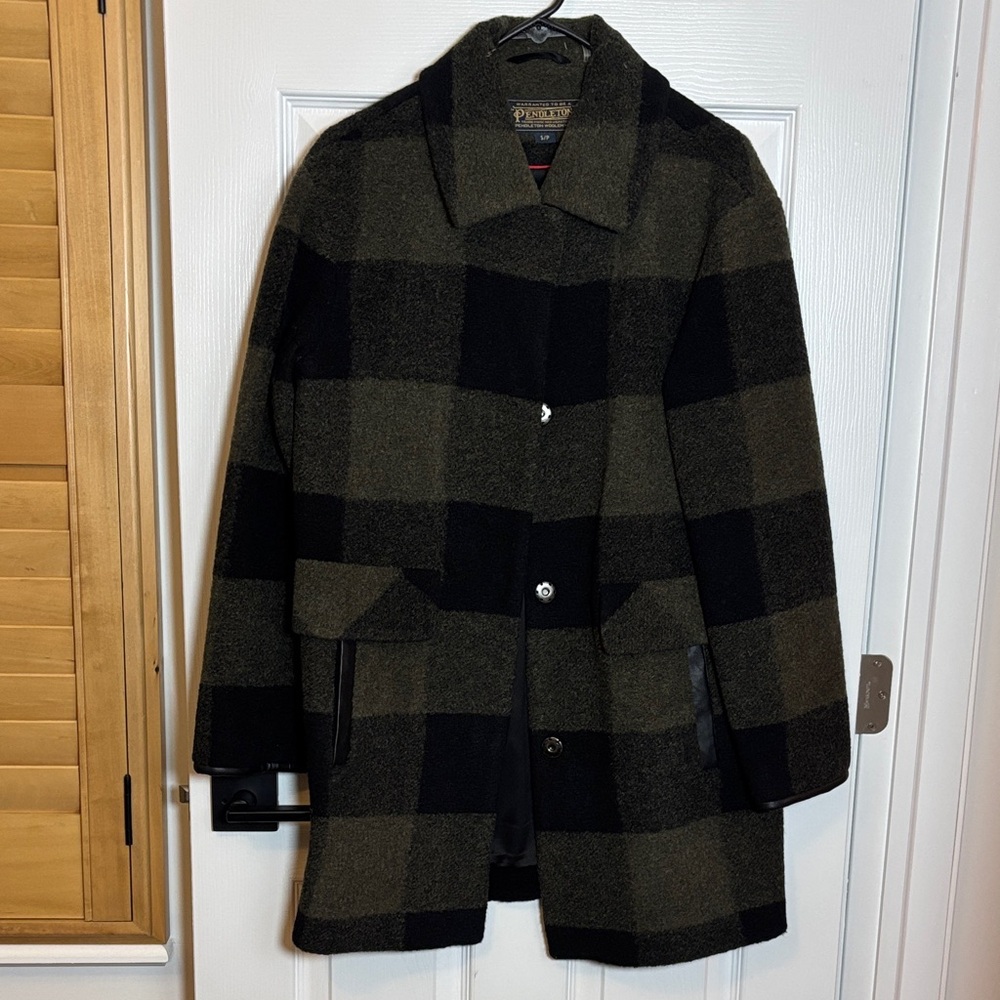 Pendleton Olive and Black Checkered Pea Coat